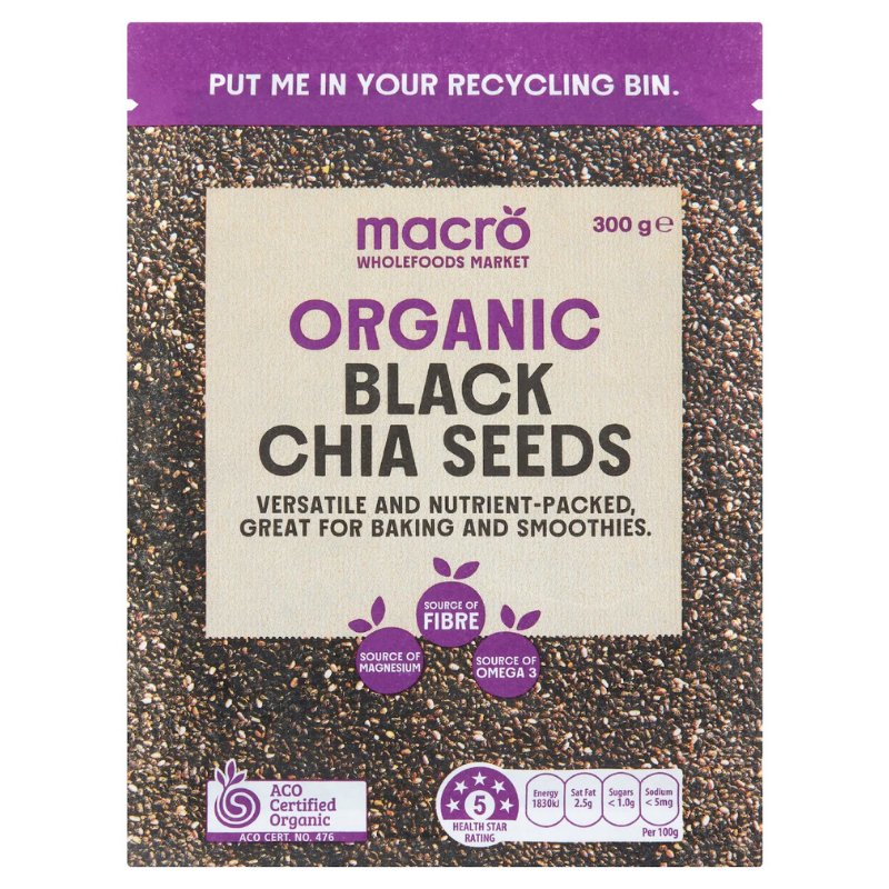 [Expiry: 09/2027] Woolworths Macro Organic Black Chia Seeds 300g
