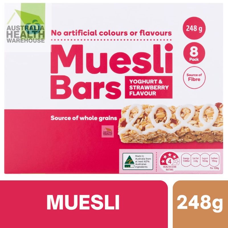 [Expiry: 07/08/2026] Woolworths Muesli Bars Yoghurt & Strawberry Flavour 8 Pack 248g