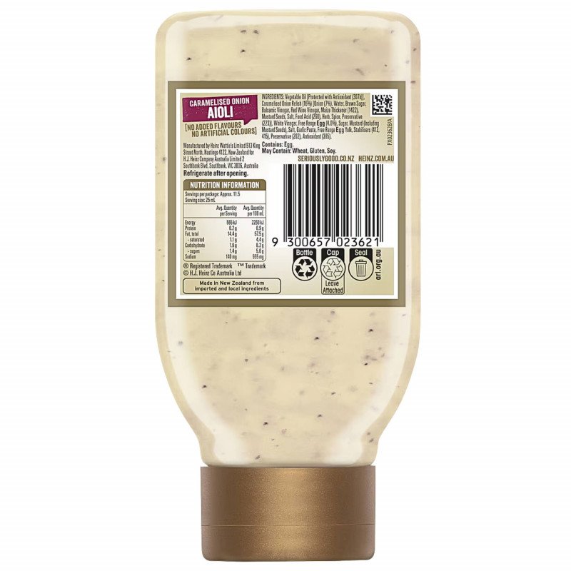 [Expiry:22/10/2026] Heinz Seriously Good Caramelised Onion Aioli 295mL