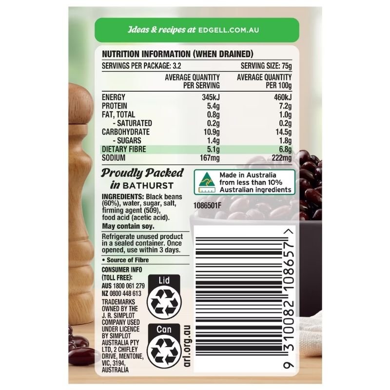 [Expiry Date: 01/04/2029] Edgell Black Beans Plant Protein 400g