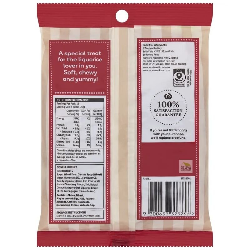 [Expiry Date: 24/11/2026] Woolworths Liquorice Twists Strawberry Flavoured 300g
