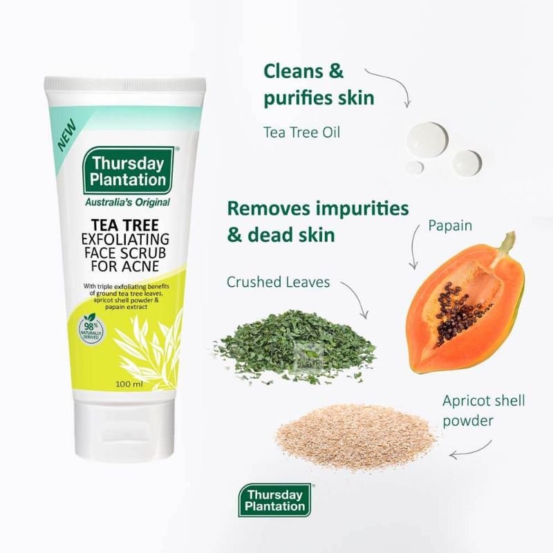 [Expiry: 11/2026] Thursday Plantation Tea Tree Exfoliating Face Scrub for Acne 100mL