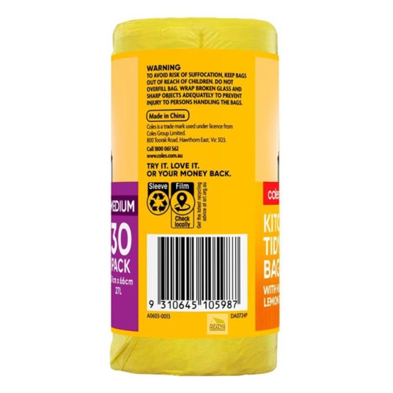 Coles Kitchen Tidy Bags Lemon Scented Medium 30 Pack