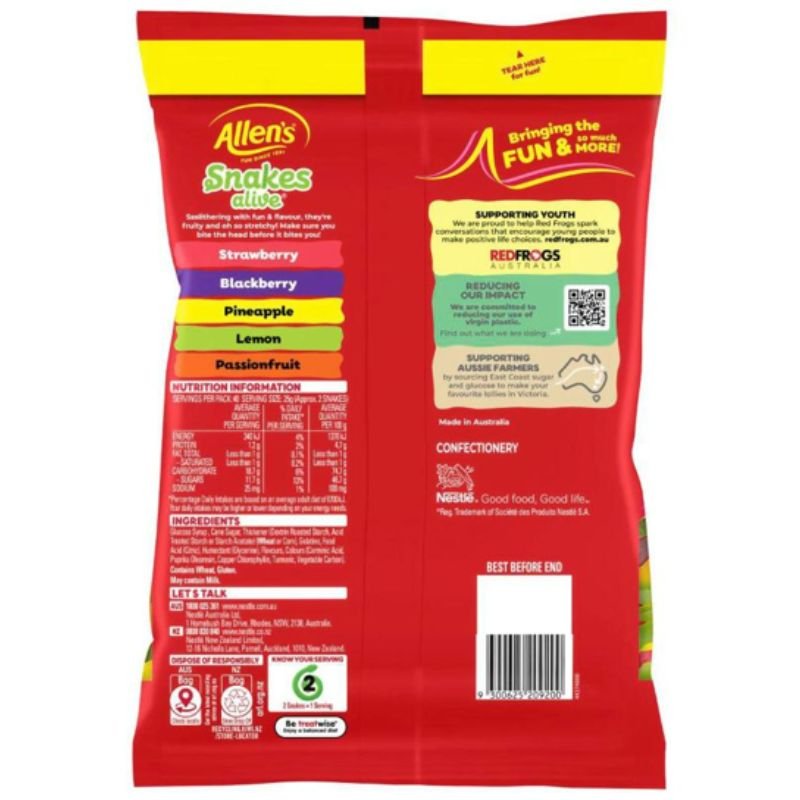 [Expiry Date: 28/02/2027] Allen's Snakes Alive Lollies Party Pack 1kg
