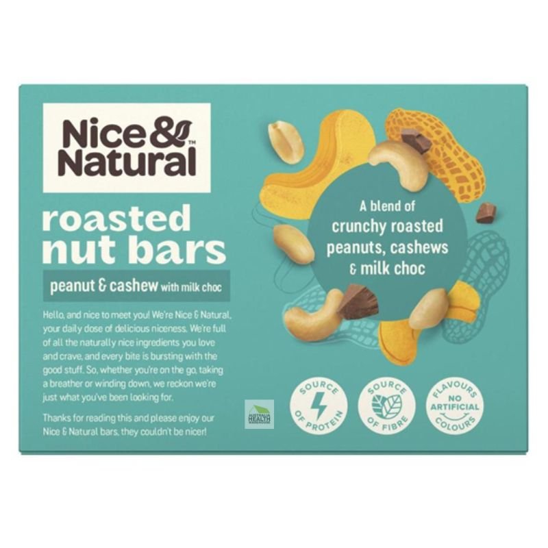 [Expiry: 09/02/2026] Nice & Natural Roasted Nut Bars Peanut & Cashew with Real Milk Chocolate 6 Bars 192g