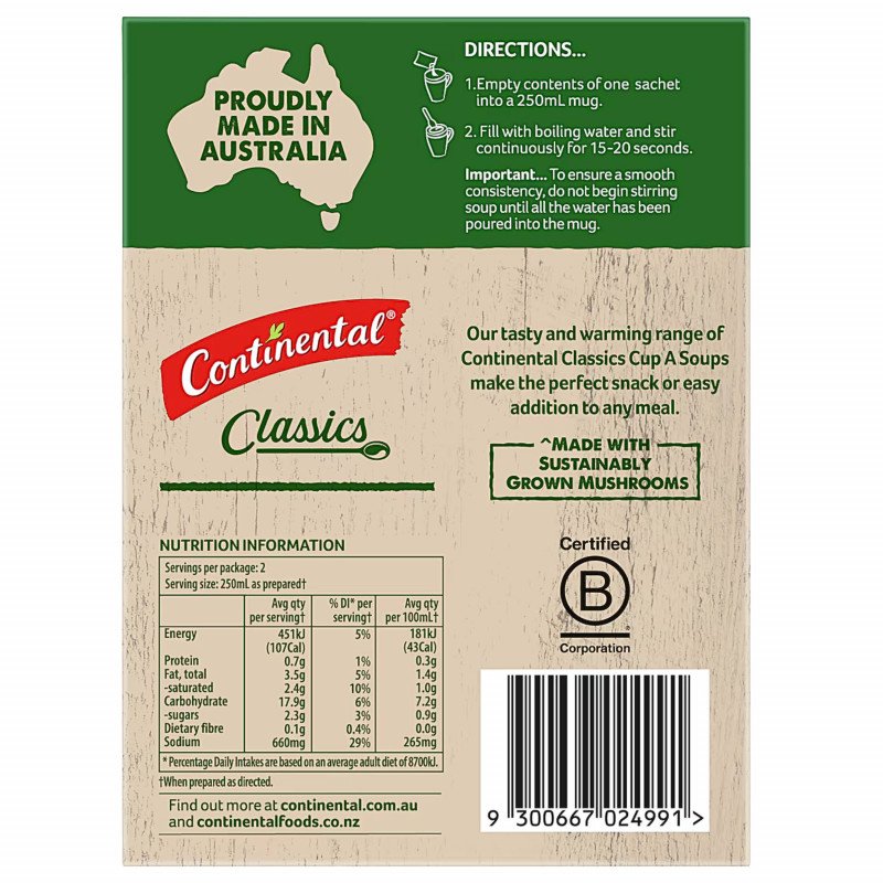[Expiry: 02/02/2028] Continental Cup A Soup Creamy Mushroom With Croutons Serves 2 50g