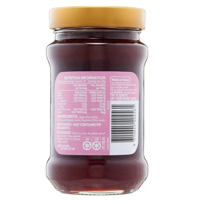 [Expiry: 16/04/2027] Coles Plum Jam 450g