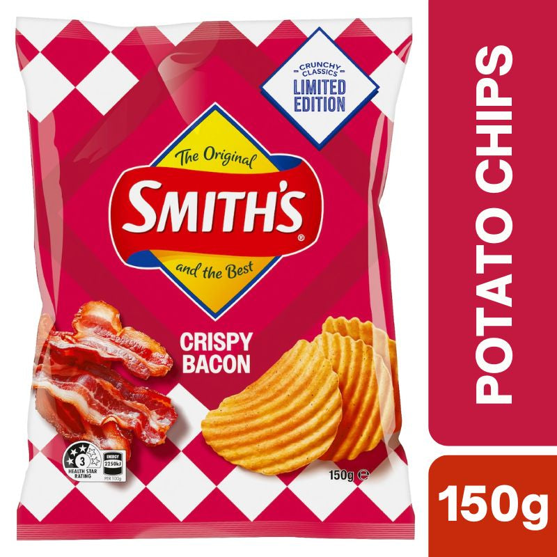[CLEARANCE Expiry: 06/12/26] Smith's Crinkle Cut Potato Chips Crispy Bacon 150g