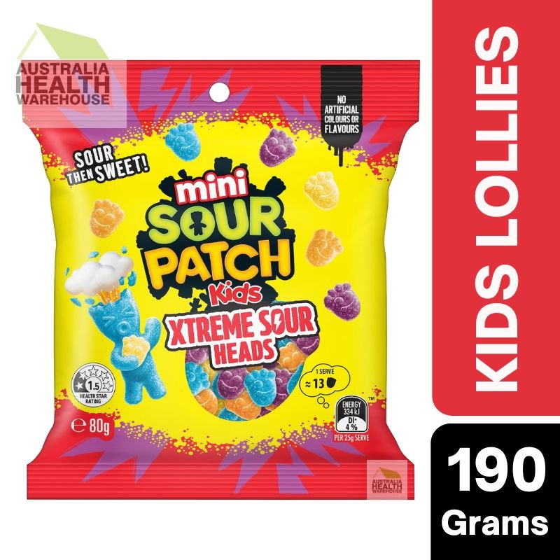 [Expiry Date: 09/01/2027] Sour Patch Kids Mini Extreme Sour Heads Lollies 80g