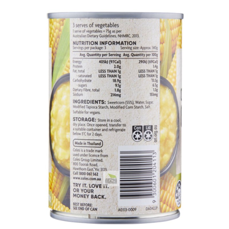 [Expiry Date: 06/05/2028] Coles Creamed Corn 420g