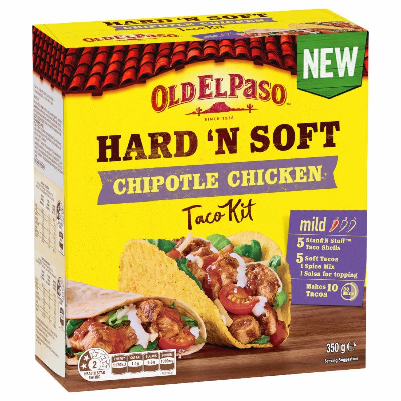 [CLEARANCE Expiry Date: 18/10/2026] Old El Paso Hard N Soft Taco Kit Chipotle 350g