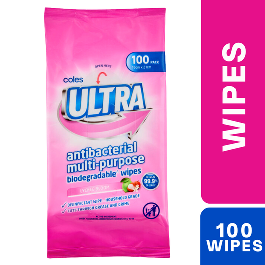 [Expiry: 01/2028] Coles Ultra Antibacterial Lychee Bloom Multipurpose 100 Wipes