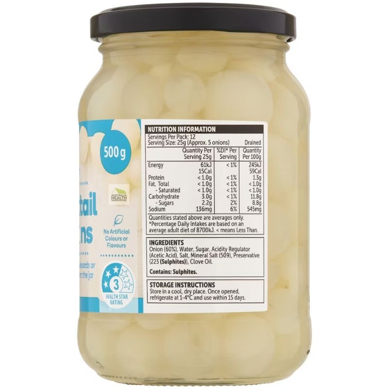 [Expiry: 19/08/2027] Woolworths Cocktail Onions 500g