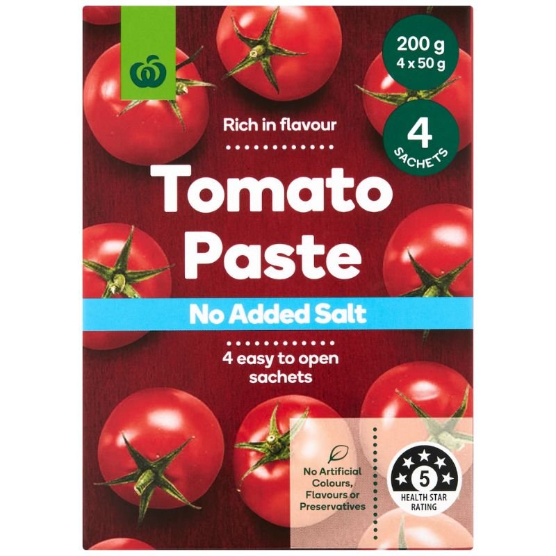 [Expiry Date: 15/12/2026] Woolworths Tomato Paste Sachets No Added Salt 50g x 4 Pack