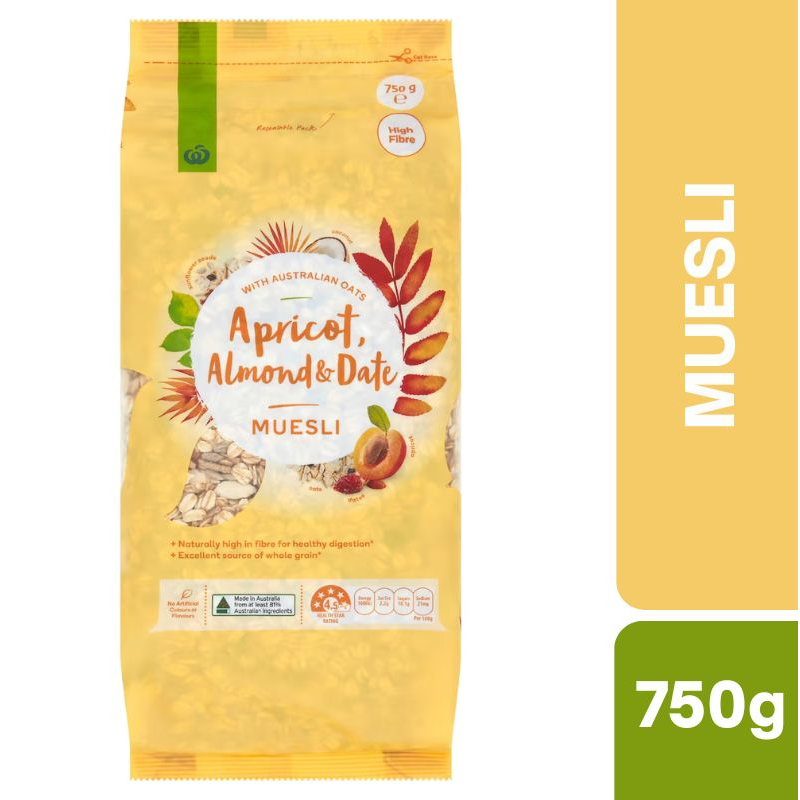 [Expiry: 21/01/2027] Woolworths Apricot, Almond & Date Muesli 750g