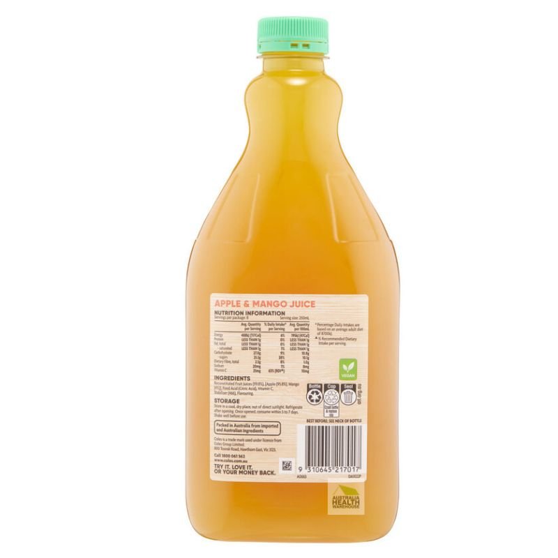 [CLEARANCE Expiry: 16/01/2026] Coles Apple & Mango Juice 2 Litre