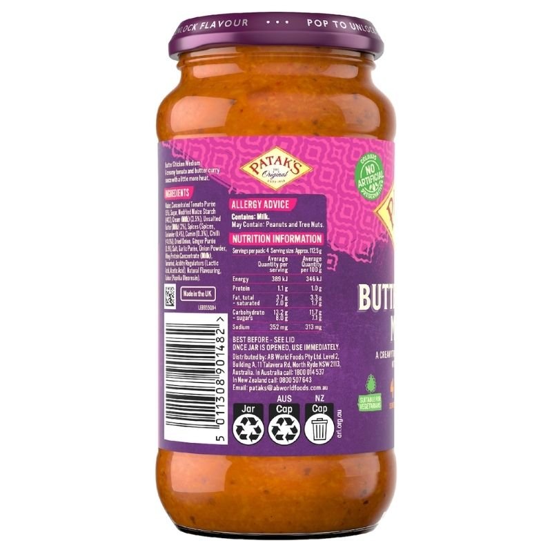 [Expiry: 03/2027] Patak's Butter Chicken Medium Sauce 450g
