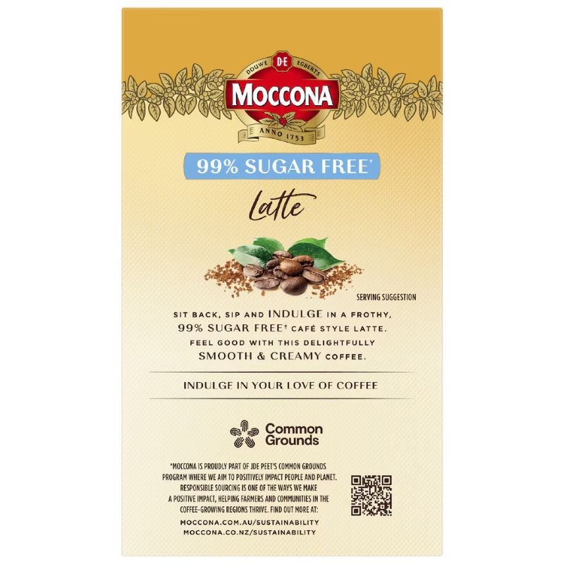 [Expiry Date: 12/07/2027] Moccona 99% Sugar Free Latte Coffee 10 Sachets