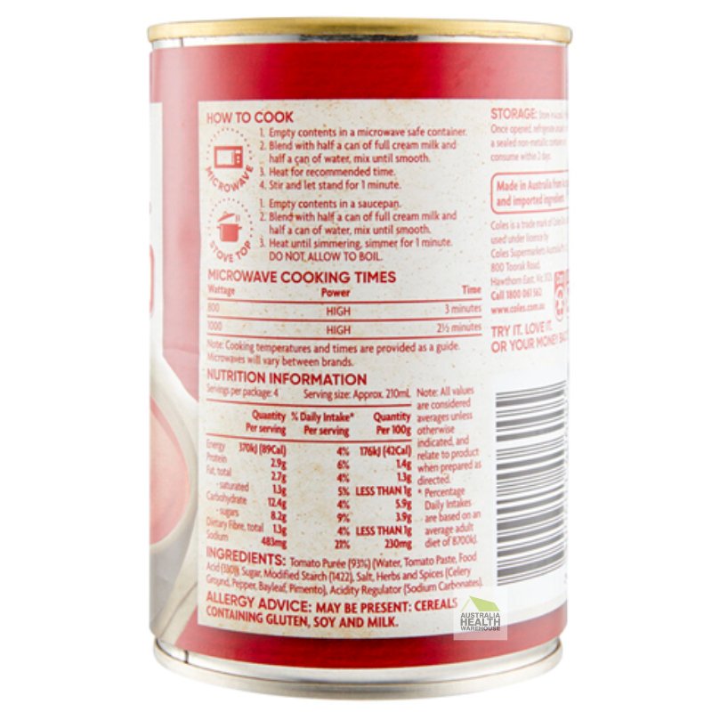 [Expiry Date: 01/09/2027]  Coles Condensed Tomato Soup 420g