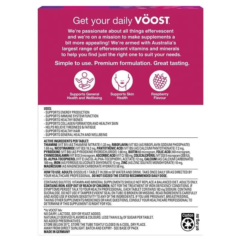[Expiry: 08/2028] Voost Womens Multivitamin Raspberry Effervescent Tablets 60 Pack