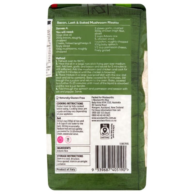 [Expiry Date: 30/04/2027] Woolworths Arborio Risotto Rice 1kg