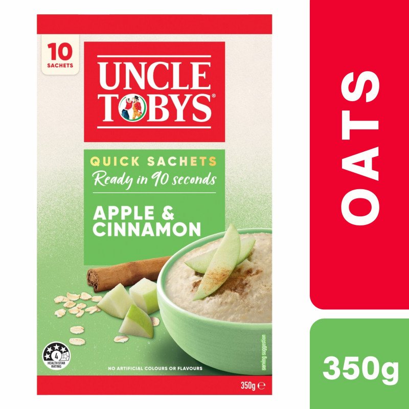 [Expiry Date: 09/01/2027] Uncle Tobys Oats Quick Sachets Apple & Cinnamon Porridge 10 Pack 350g