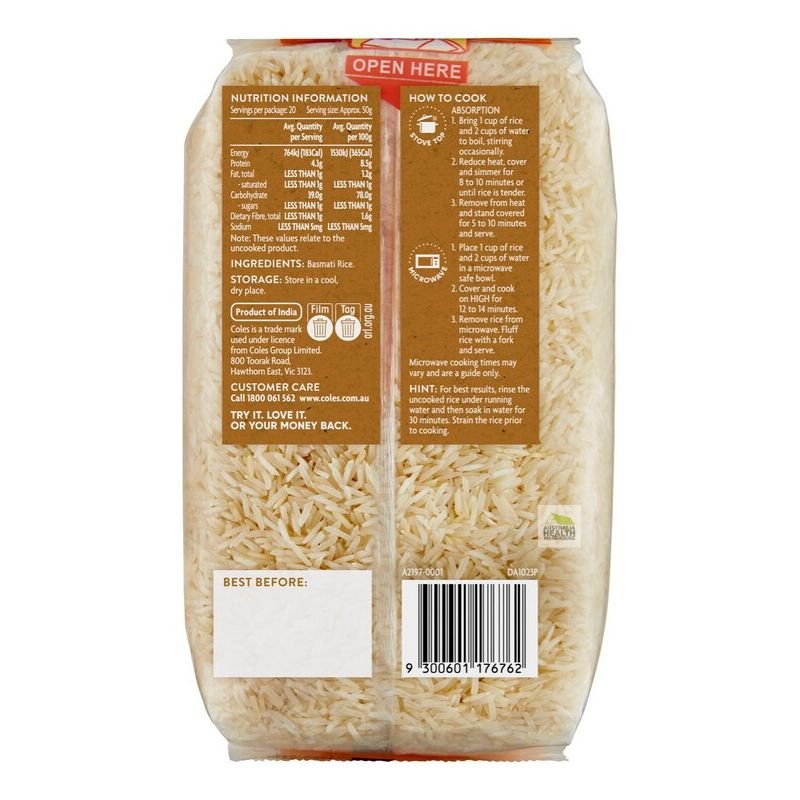 [Expiry: 21/05/2027] Coles Indian Basmati Rice 1kg