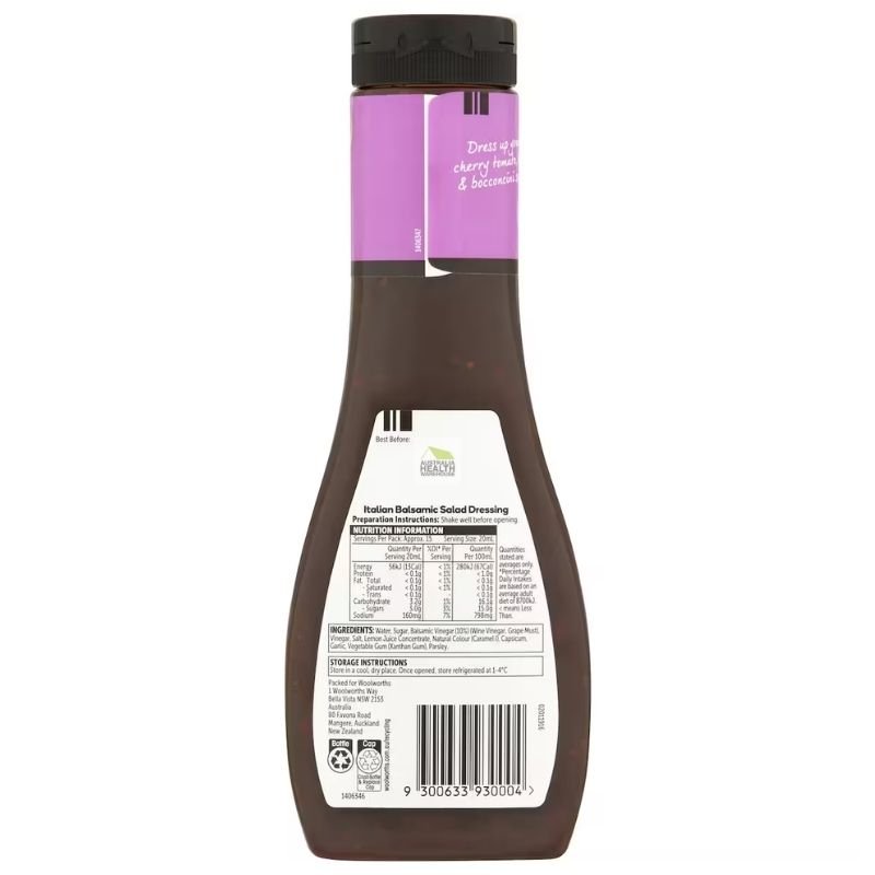 [Expiry: 11/11/2026] Woolworths Italian Balsamic Salad Dressing 300mL