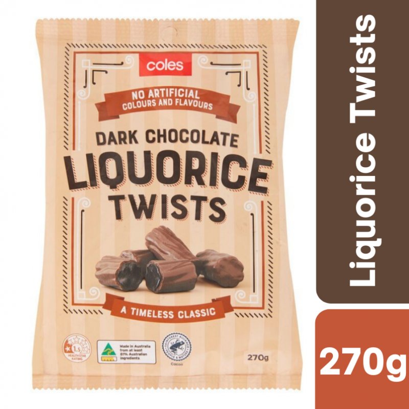 Coles Dark Chocolate Liquorice Twists 270g