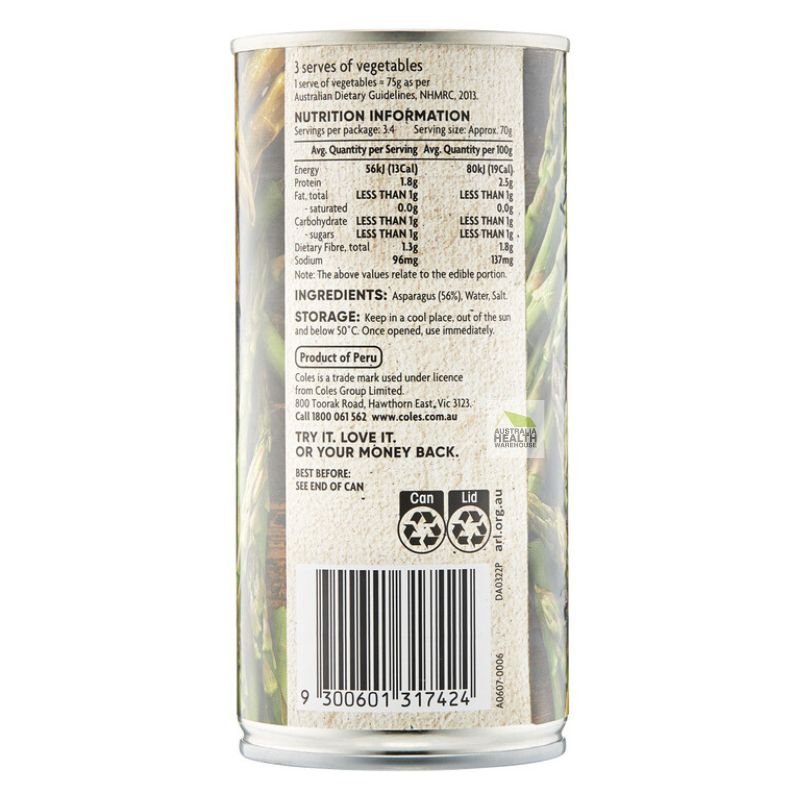 [Expiry Date: 06/12/2028] Coles Asparagus Spears 425g