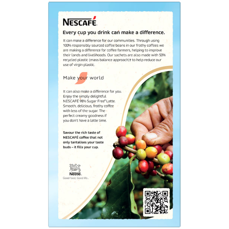 [Expiry Date: 06/2027] Nescafe 98% Sugar Free Latte Coffee Sachets 10 Pack