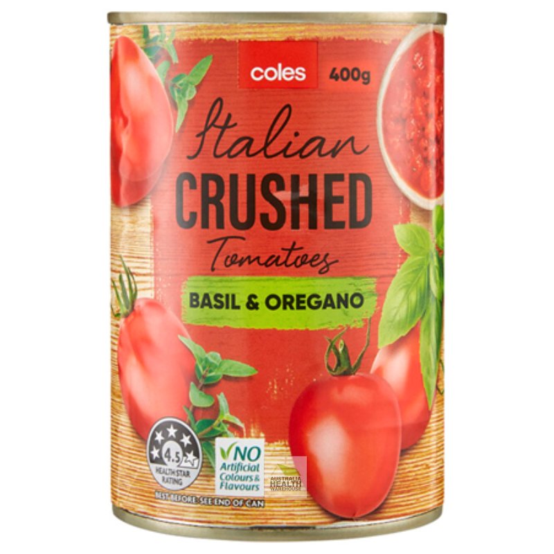 [Expiry Date: 29/08/2027]  Coles Italian Crushed Tomatoes Basil & Oregano 400g