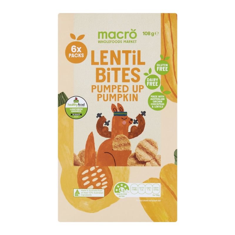 [Expiry: 16/02/2027] Woolworths Macro Lentil Bites Pumped Up Pumpkin 6 Packs 108g