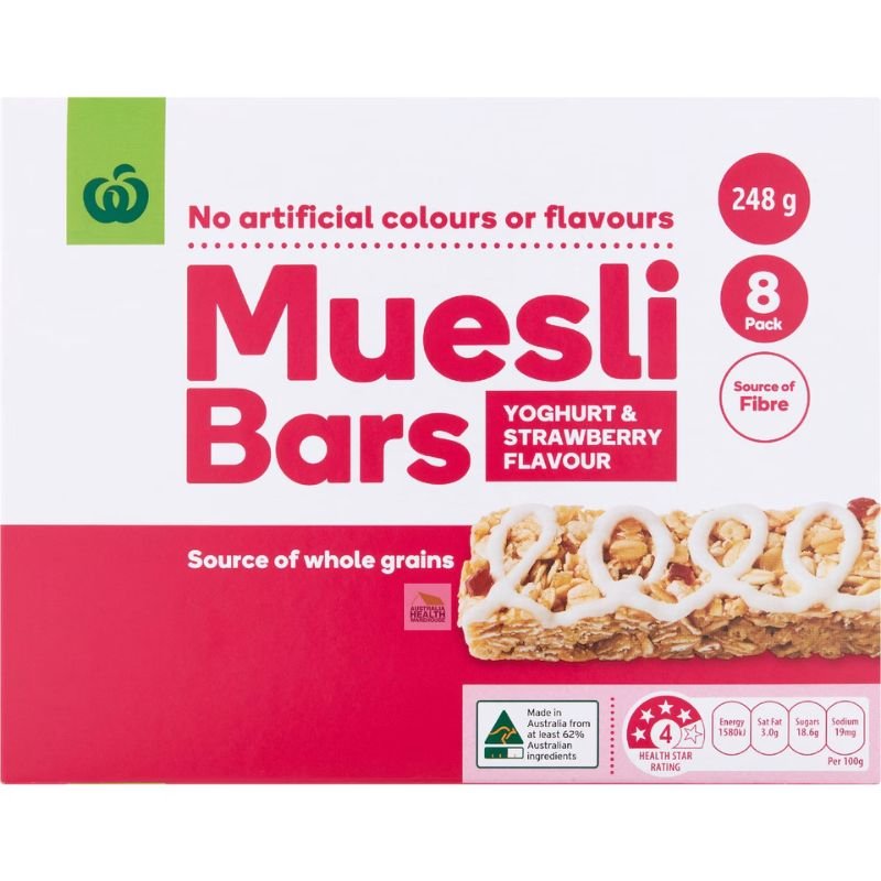 [Expiry: 07/08/2026] Woolworths Muesli Bars Yoghurt & Strawberry Flavour 8 Pack 248g