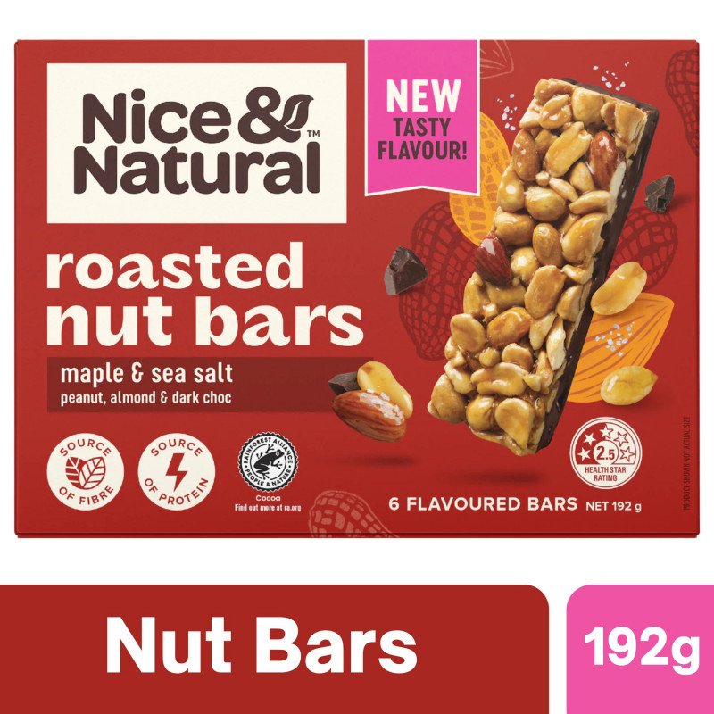 [Expiry Date: 13/06/2027] Nice & Natural Roasted Nut Bar Maple & Sea Salt 6 Pack 192g