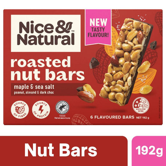 [Expiry Date: 13/06/2027] Nice & Natural Roasted Nut Bar Maple & Sea Salt 6 Pack 192g