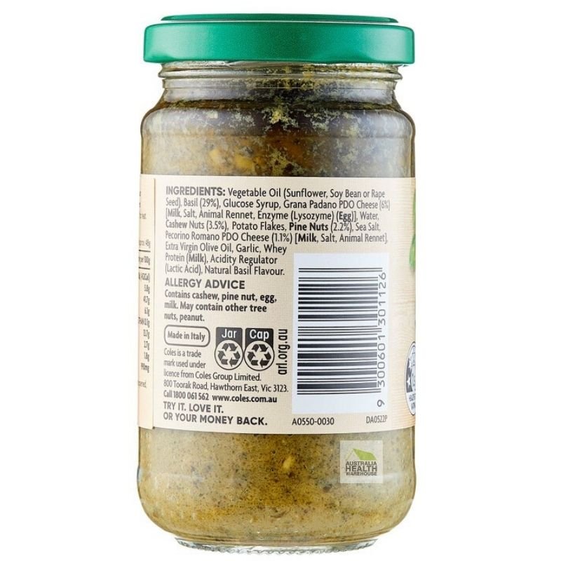 [Expiry: 27/06/2027] Coles Pesto Basil 190g