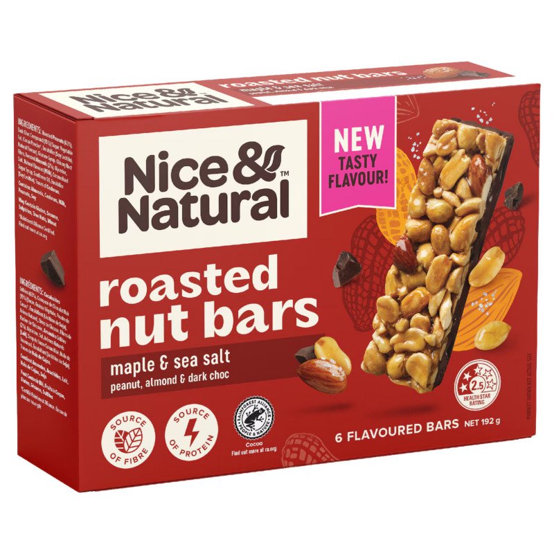 [Expiry Date: 13/06/2027] Nice & Natural Roasted Nut Bar Maple & Sea Salt 6 Pack 192g