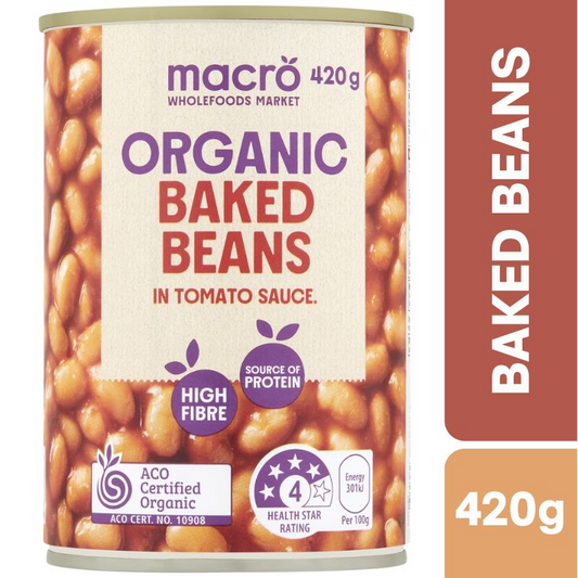 [Expiry Date: 30/06/2028] Woolworths Macro Organic Baked Beans 420g