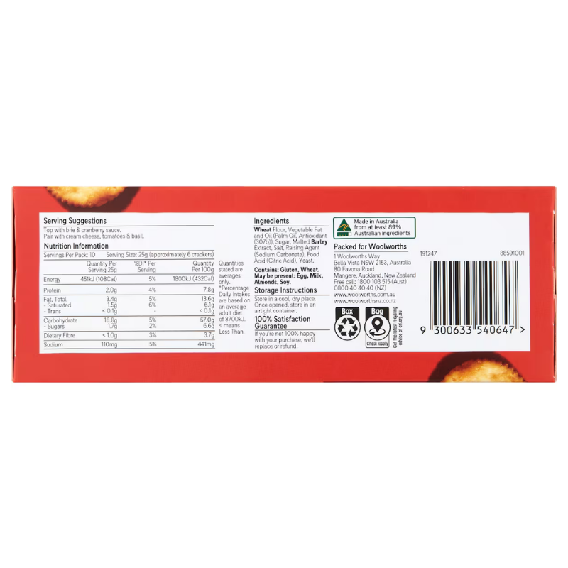[CLEARANCE Expiry Date: 25/04/2026] Woolworths Cracker Snapz 250g