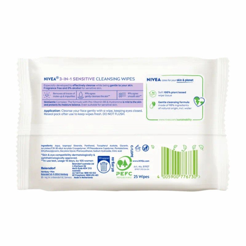 [Expiry Date: 22/09/2028] Nivea 3-in-1 Sensitive Cleansing 25 Wipes