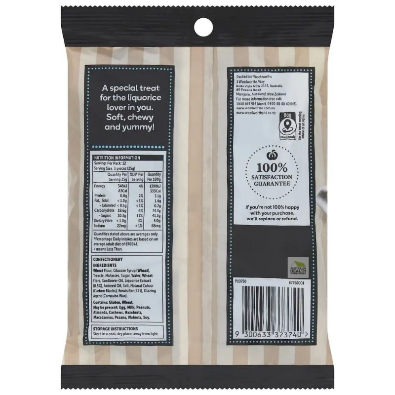 [Expiry Date: 26/01/2027]  Woolworths Liquorice Twists Black 300g