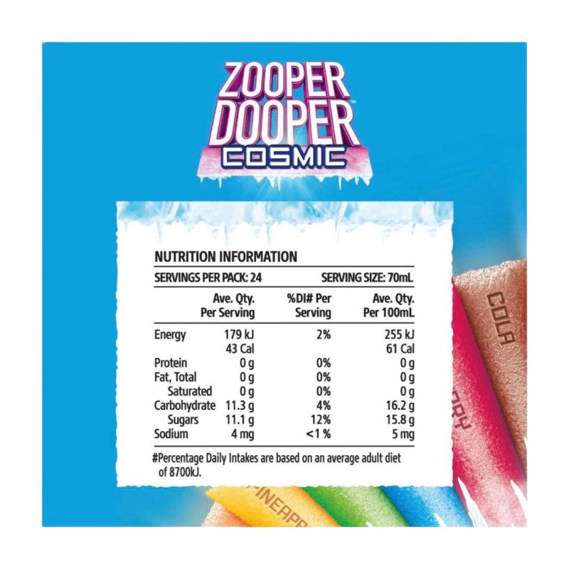 [Expiry Date: 23/12/2027] Zooper Dooper 8 Cosmic Flavours Water Ice 70mL Tubes 24 Pack