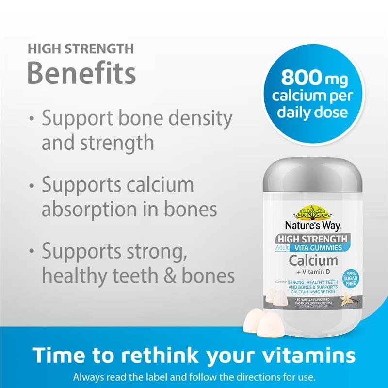 [Expiry: 03/2025] Nature's Way High Strength Adult Vita Gummies Calcium + Vitamin D 60 Gummies