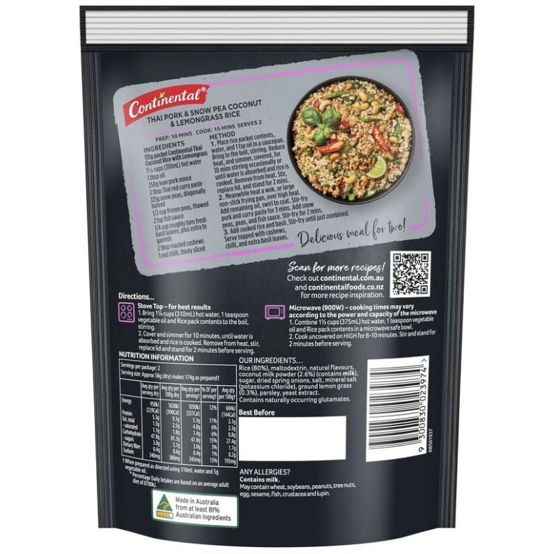 Continatal Rice Continental Rice Sensations Thai Coconut With Lemon Grass 115g [2 Sept ...