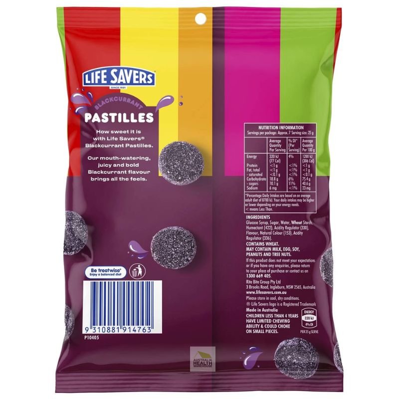 [Expiry: 06/11/2024] Lifesavers Blackcurrant Pastilles 180g