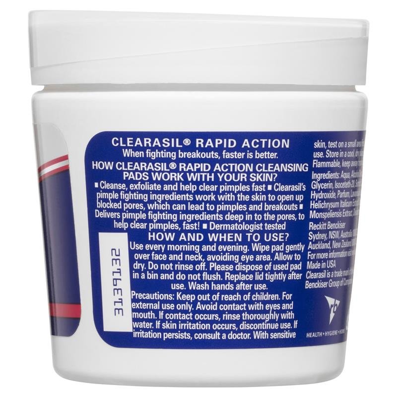 [Expiry: 02/2025] Clearasil Rapid Action Cleansing Pads 65 Pads