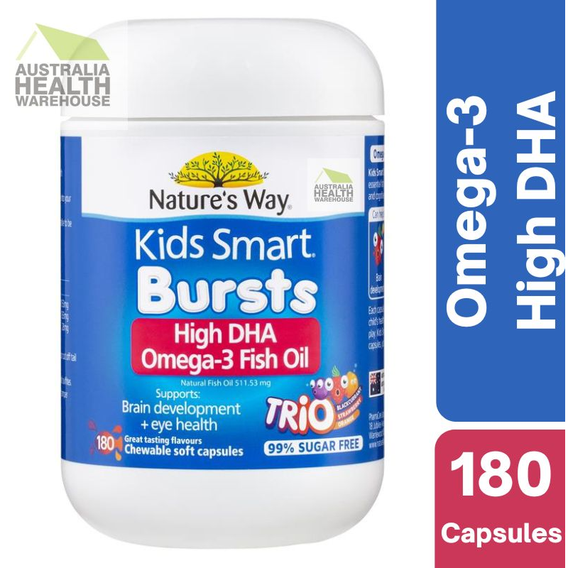 [Expiry: 10/2025] Nature's Way Kids Smart Bursts High DHA Omega-3 Fish Oil Trio 180 Capsules