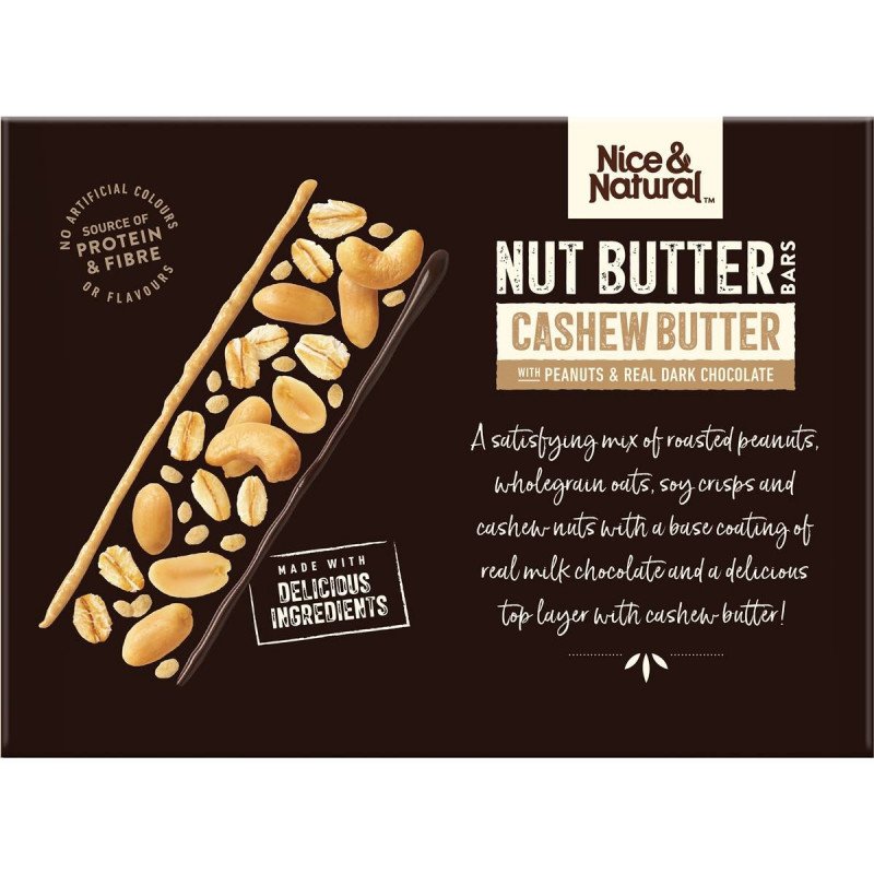 [EXP: 28 May 2024]Nice & Natural Nut Butter Bars Cashew Butter with Peanuts & Real Dark Chocolate 5 Bars 175g