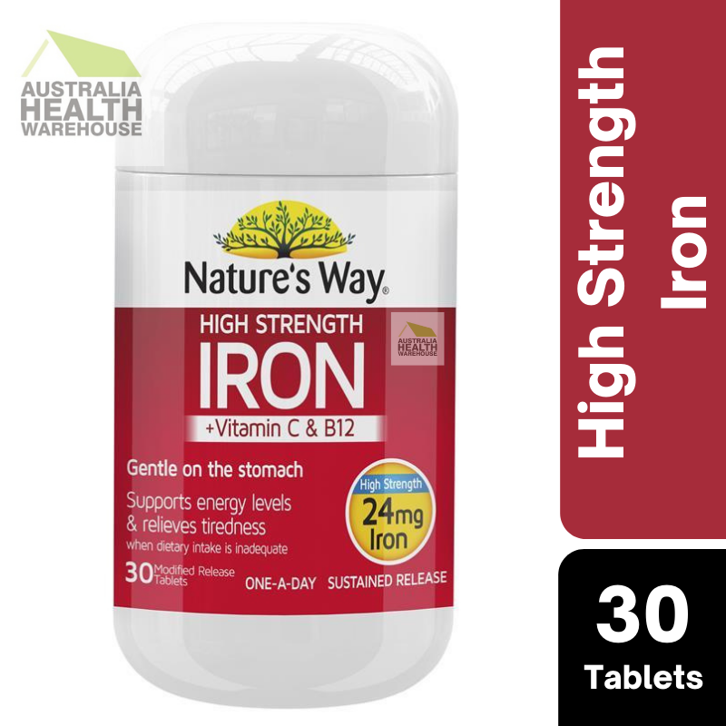 [Expiry: 03/2026] Nature's Way High Strength Iron + Vitamin C & B12 30 Tablets